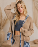 Mineral Wash Checkerboard Hoodie Sweater Cardigan