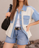 Mineral Washed Flower Back Patched Shacket