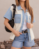 Mineral Washed Flower Back Patched Shacket
