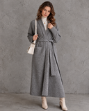 Elowen Sculpted Shoulder Belted Longline Knit Cardigan