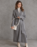 Elowen Sculpted Shoulder Belted Longline Knit Cardigan