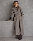 Elowen Sculpted Shoulder Belted Longline Knit Cardigan