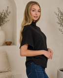 Mock Neck Shirred Sweater