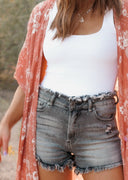 Risen Feeling Fine Frayed Waist Hem Shorts | S-XL-Shorts-Krush Kandy, Women's Online Fashion Boutique Located in Phoenix, Arizona (Scottsdale Area)