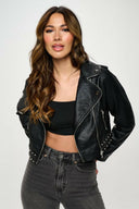 Vegan Leather Studded Moto Jacket-Jackets-Krush Kandy, Women's Online Fashion Boutique Located in Phoenix, Arizona (Scottsdale Area)