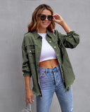 Frayed Denim Pocket Shirt Jacket-Jackets-Krush Kandy, Women's Online Fashion Boutique Located in Phoenix, Arizona (Scottsdale Area)