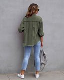 Frayed Denim Pocket Shirt Jacket-Jackets-Krush Kandy, Women's Online Fashion Boutique Located in Phoenix, Arizona (Scottsdale Area)