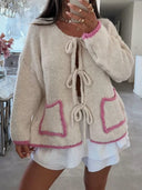 Blissful Bow Contrast Pocket Cardigan-Cardigan-Krush Kandy, Women's Online Fashion Boutique Located in Phoenix, Arizona (Scottsdale Area)