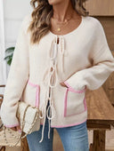 Blissful Bow Contrast Pocket Cardigan-Cardigan-Krush Kandy, Women's Online Fashion Boutique Located in Phoenix, Arizona (Scottsdale Area)