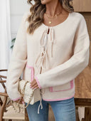 Blissful Bow Contrast Pocket Cardigan-Cardigan-Krush Kandy, Women's Online Fashion Boutique Located in Phoenix, Arizona (Scottsdale Area)