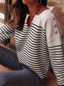Warm Wishes Stripe V-Neck Long Sleeve Sweater-Sweaters-Krush Kandy, Women's Online Fashion Boutique Located in Phoenix, Arizona (Scottsdale Area)