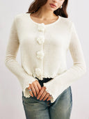 Cute As A Button Rose Ruffle Cardigan-Cardigans-Krush Kandy, Women's Online Fashion Boutique Located in Phoenix, Arizona (Scottsdale Area)