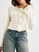 Cute As A Button Rose Ruffle Cardigan-Cardigans-Krush Kandy, Women's Online Fashion Boutique Located in Phoenix, Arizona (Scottsdale Area)