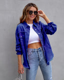 Frayed Denim Pocket Shirt Jacket-Jackets-Krush Kandy, Women's Online Fashion Boutique Located in Phoenix, Arizona (Scottsdale Area)