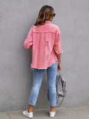 Frayed Denim Pocket Shirt Jacket-Jackets-Krush Kandy, Women's Online Fashion Boutique Located in Phoenix, Arizona (Scottsdale Area)