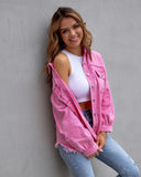 Frayed Denim Pocket Shirt Jacket-Jackets-Krush Kandy, Women's Online Fashion Boutique Located in Phoenix, Arizona (Scottsdale Area)