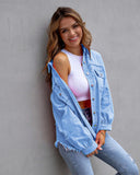 Frayed Denim Pocket Shirt Jacket-Jackets-Krush Kandy, Women's Online Fashion Boutique Located in Phoenix, Arizona (Scottsdale Area)
