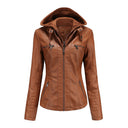 Faux Leather Hooded Zip-Up Jacket-Jackets-Krush Kandy, Women's Online Fashion Boutique Located in Phoenix, Arizona (Scottsdale Area)