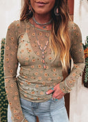 Sheer Daisy Long Sleeve Top-Long Sleeve Tops-Krush Kandy, Women's Online Fashion Boutique Located in Phoenix, Arizona (Scottsdale Area)