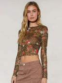Wild Rose Mesh Long Sleeve Top-Long Sleeve Tops-Krush Kandy, Women's Online Fashion Boutique Located in Phoenix, Arizona (Scottsdale Area)