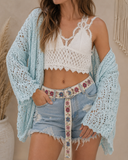 Open Weaving Long Sleeve Hoodie Sweater Cardigan