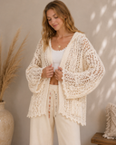 Open Weaving Long Sleeve Hoodie Sweater Cardigan