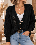 Openwork Button Up Long Sleeve Cardigan