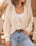 Openwork Button Up Long Sleeve Cardigan