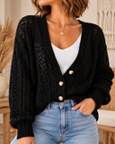 Openwork Button Up Long Sleeve Cardigan
