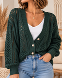 Openwork Button Up Long Sleeve Cardigan