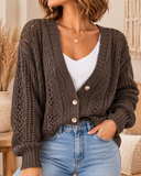 Openwork Button Up Long Sleeve Cardigan