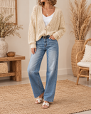Openwork Button Up Long Sleeve Cardigan