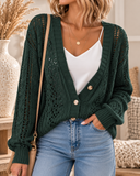 Openwork Button Up Long Sleeve Cardigan