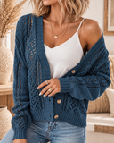Openwork Button Up Long Sleeve Cardigan