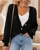 Openwork Button Up Long Sleeve Cardigan