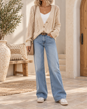 Openwork Button Up Long Sleeve Cardigan