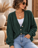 Openwork Button Up Long Sleeve Cardigan