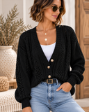 Openwork Button Up Long Sleeve Cardigan