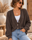 Openwork Button Up Long Sleeve Cardigan