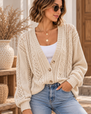 Openwork Button Up Long Sleeve Cardigan