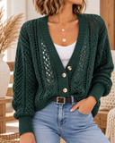 Openwork Button Up Long Sleeve Cardigan