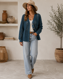 Openwork Button Up Long Sleeve Cardigan