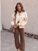 POL Balloon Sleeve Pearl Detail Floral A-Line Fit Jacket