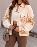 POL Balloon Sleeve Pearl Detail Floral A-Line Fit Jacket
