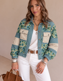 POL Vintage Washed Jacquard Color Block Jacket