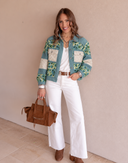 POL Vintage Washed Jacquard Color Block Jacket