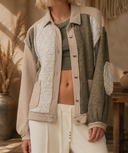 POL Floral Print Contrast Color Bloc k Quilted Jacket