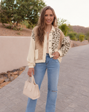 POL Floral Print Contrast Color Block Quilted Jacket
