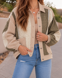 POL Floral Print Contrast Color Block Quilted Jacket