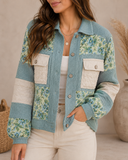 POL Vintage Washed Jacquard Color Block Jacket